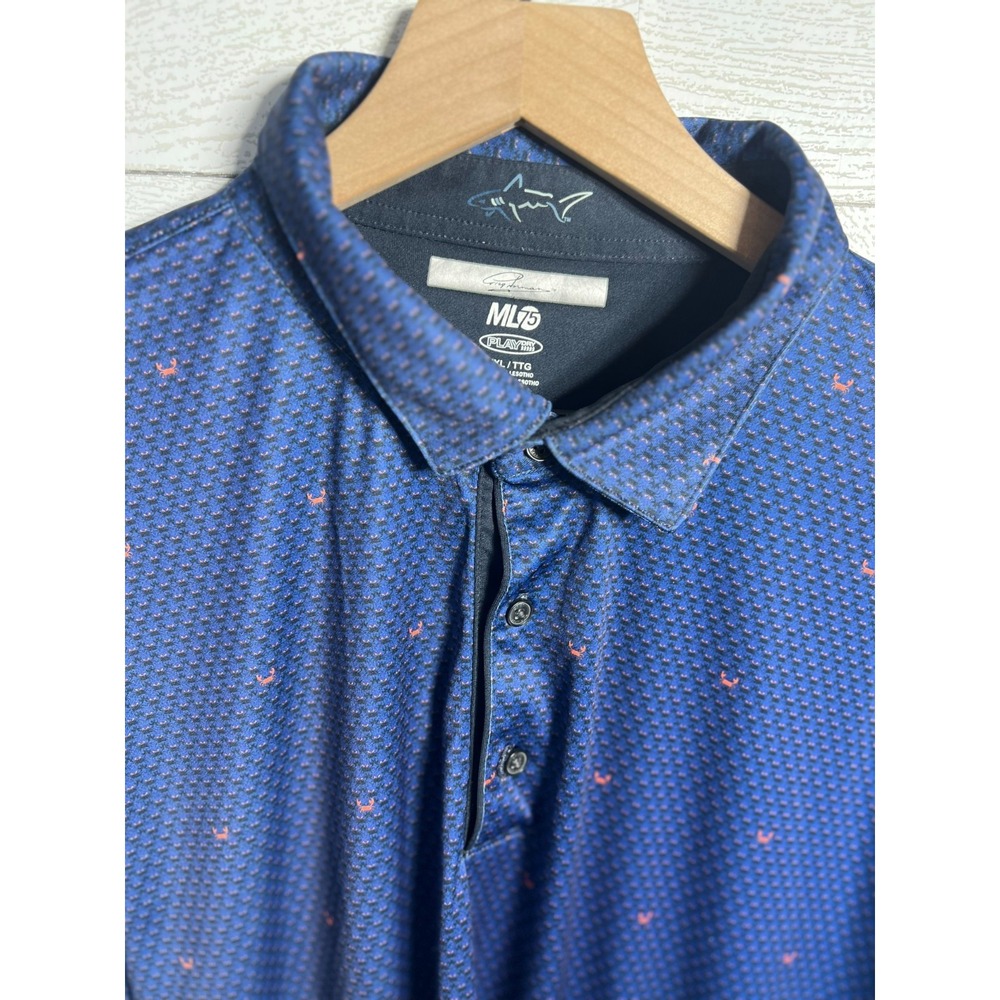Greg Norman Mens XXL ML75 Play Dry Golf Polo Shirt Blue Orange Crab Micro Print